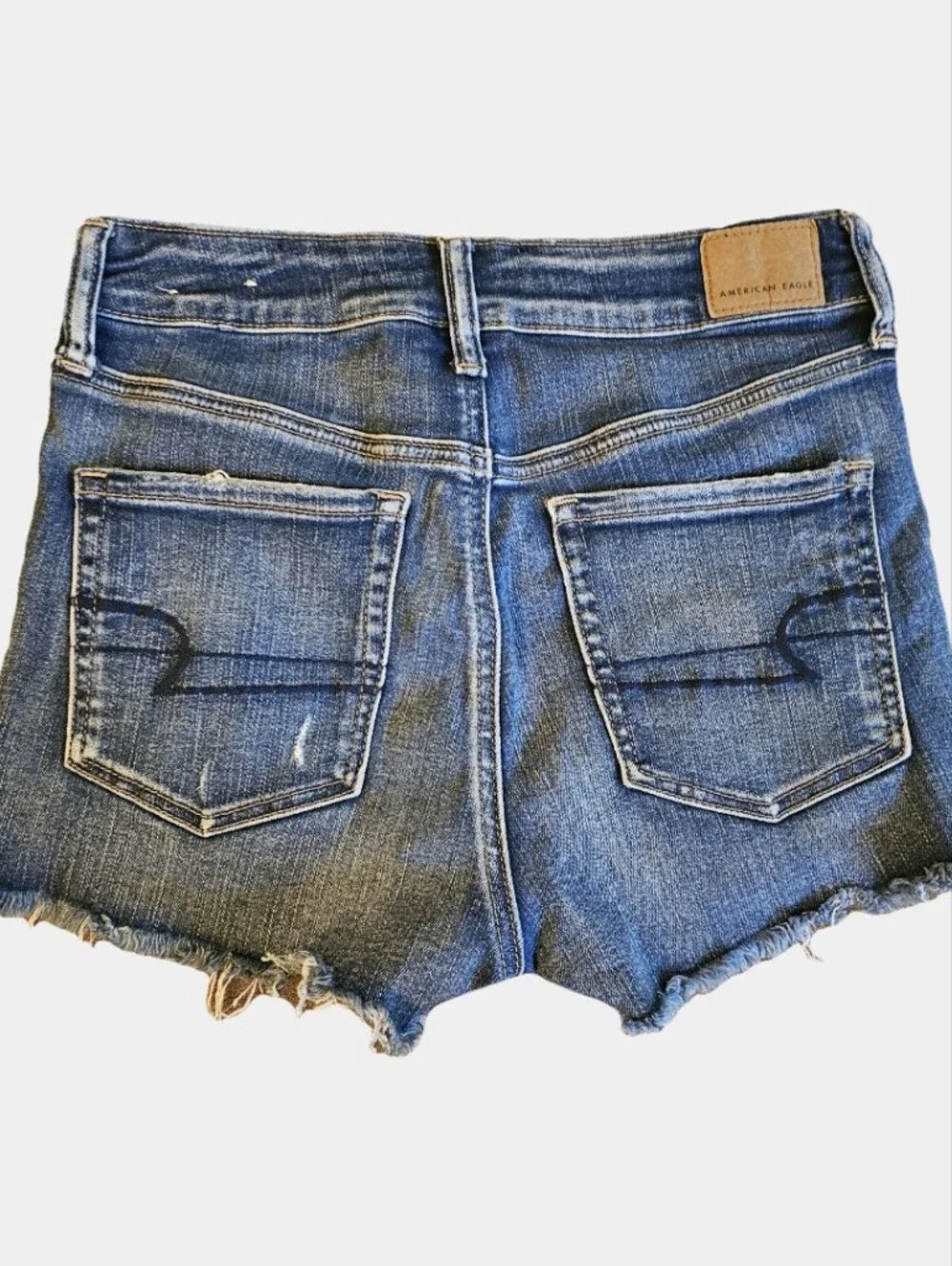 American Eagle Dark Wash Distressed Cut-Off Denim Shorts Size 4 - Picture 2 of 9